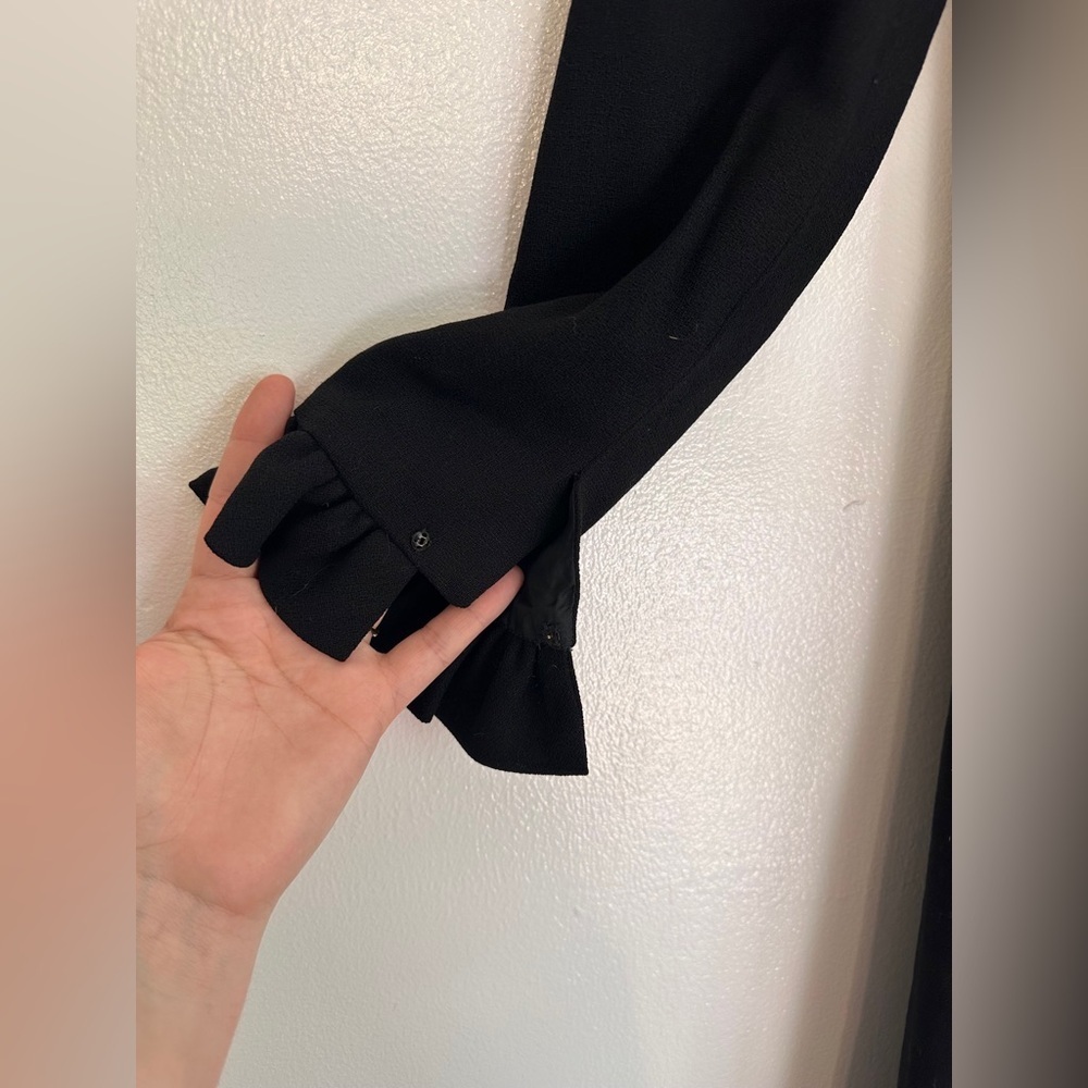 Vintage Millie Parnis Wool Blend Ruffle Bow Long Sleeve Dress size 10 Black - Picture 2 of 5